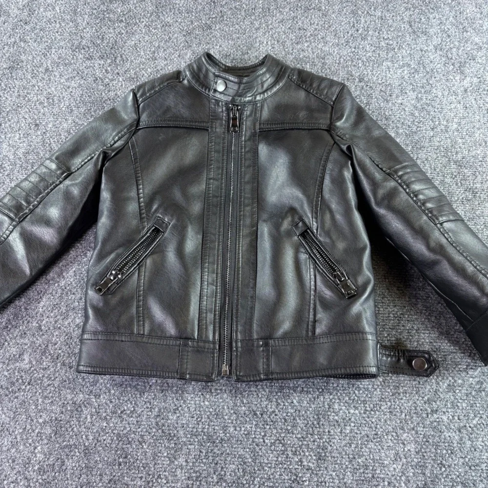 LJYH Moto Jacket Kids 3-4Y Black Faux Leather Fur Lined Biker Zip Quilted Sleeve
